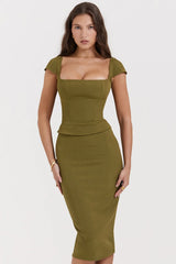 Olive Corset Midi Dress