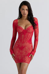 Red Lace Embroidered Mini Dress Limited Edition