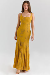 Gold Embellished Hand Beaded Maxi Dress