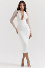 White Plunge Midi Dress 49602