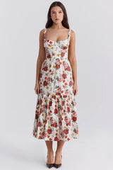 Italian Rose Print Cotton Midi Sundress
