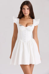 White Cotton Embroidered Mini Dress