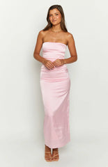 Pink-Bloom-Satin-Strapless-Maxi-Dress