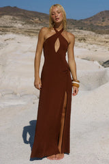 Kamilla Keyhole Twist Maxi Dress Chocolate