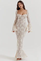 Vintage Cream Lace Maxi Dress 44411