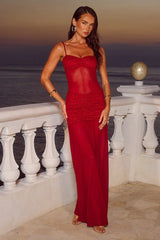Cassie Glitter Mesh Maxi Dress Cherry