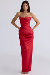 Scarlet Satin Strapless Gown 51564
