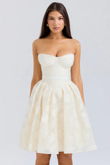Vintage Cream Floral Strapless Mini Dress