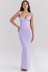 Orchid Satin Corset Maxi Dress 19374