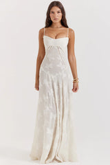Vintage Cream Floral Lace Back Maxi Dress 49777