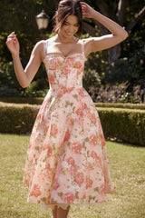 Pink Peony Print Cotton Bustier Sundress 33010