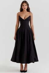 Black Strapless Midi Dress