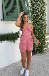 Faith-Red-Gingham-Strapless-Mini-Dress