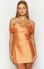 Primrose-Orange-Satin-Off-The-Shoulder-Mini-Dress