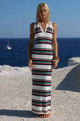 Emryn Halter Knit Maxi Dress Multi Stripe