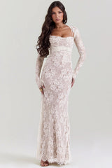 Vintage Cream Lace Maxi Dress 43831