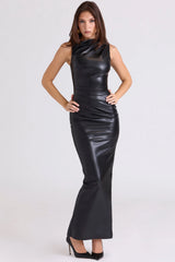 Black Vegan Leather Maxi Dress 56288