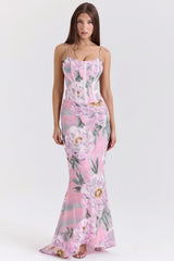 Pink Floral Corset Maxi Dress 33280