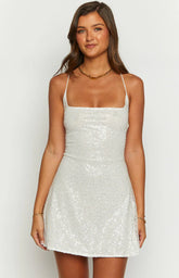 Say-So-White-Beaded-Mini-Dress