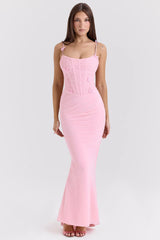 Pink Stretch Mesh Butterfly Maxi Dress 49741