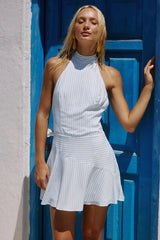 Dania High Neck Halter Mini Dress Blue Stripe