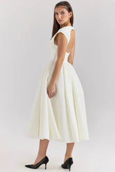 Ivory-Moire-Satin-Midi-Dress