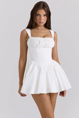 White Cotton Mini Dress With Bloomers
