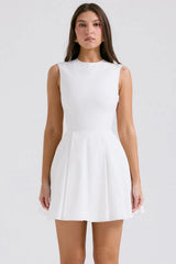 White Pleated Cotton Mini Dress 75650