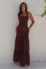 Tillie Sheer Bottom Maxi Dress Choc Lemon Polka
