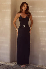 Nina Ruched Halter Maxi Dress Black