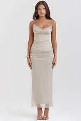 Sand Stretch Mesh Maxi Dress