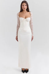 Vintage Ivory Satin Maxi Dress 45329