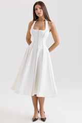 Ivory Halter Neck Midi Dress 62105