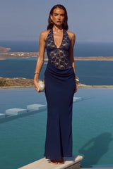 Lina Halter Draped Maxi Dress Navy