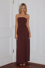 Malone Ruched Strapless Maxi Dress Espresso