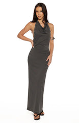 Tsuki-Grey-Stud-Detail-Cowl-Neck-Maxi-Dress