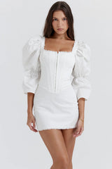 White Puff Sleeve Corset Dress