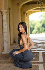 Tsuki-Grey-Stud-Detail-Cowl-Neck-Maxi-Dress