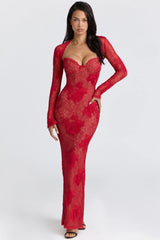 Red Lace Embroidered Maxi Dress Limited Edition