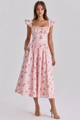 Pink Vintage Rose Cotton Midi Sundress