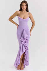 Orchid Mesh Ruffled Front Gown 27687