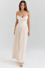Ivory Georgette Pleated Maxi Dress 41006