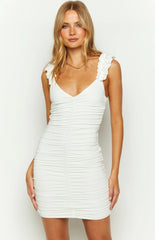 Seleni-White-Ruched-Mini-Dress