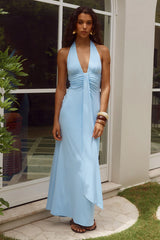 Kaeli Tie Front Halter Maxi Dress Sky Blue