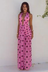 Adrianna-Plunge-Ruched-Maxi-Dress-Musk-Choc-Polka