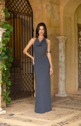 Tsuki-Grey-Stud-Detail-Cowl-Neck-Maxi-Dress