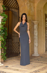 Tsuki-Grey-Stud-Detail-Cowl-Neck-Maxi-Dress