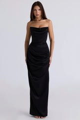 Black Satin Strapless Corset Maxi 32831