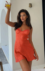 Noeline-Orange-Satin-Mini-Dress