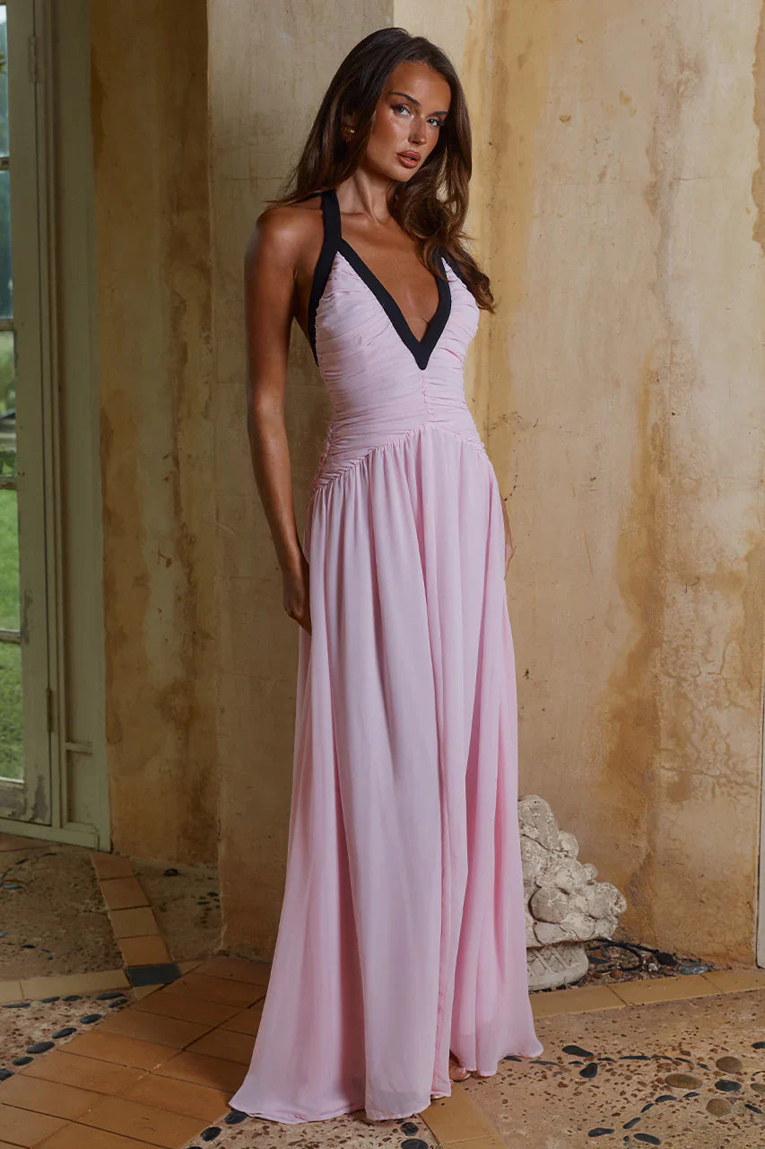 Carolina Halter Ruched Maxi Dress Musk